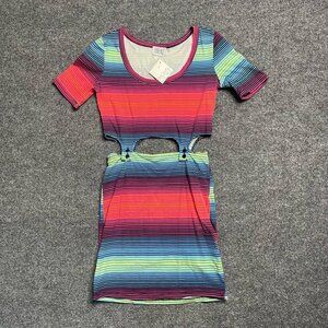 Shown To Scale Womens Bodycon Shirt Skirt Dress Pink Striped Short Sleeve S New